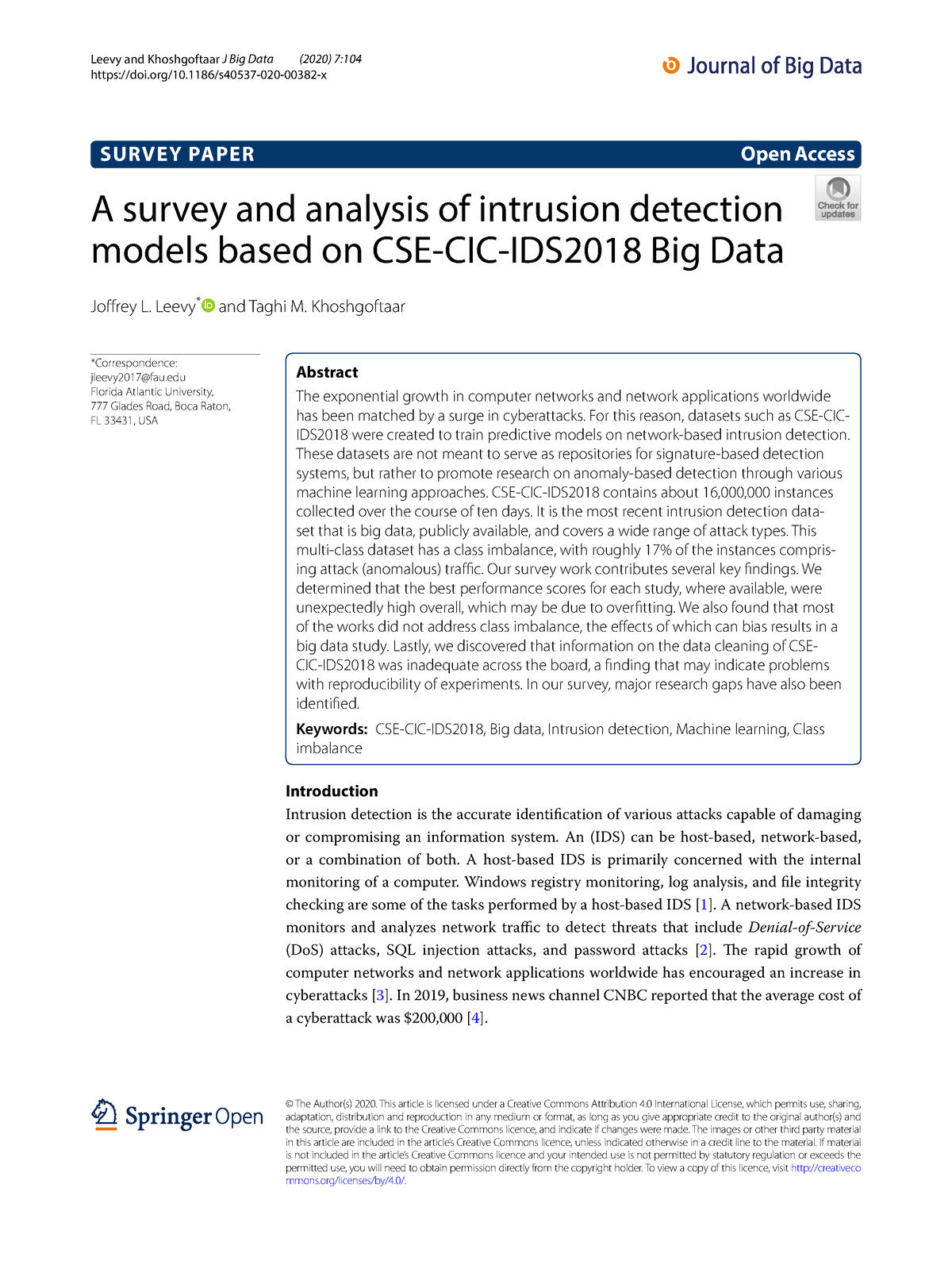 A Survey And Analysis Of Intrusion Detection Models Based On CSE-CIC ...