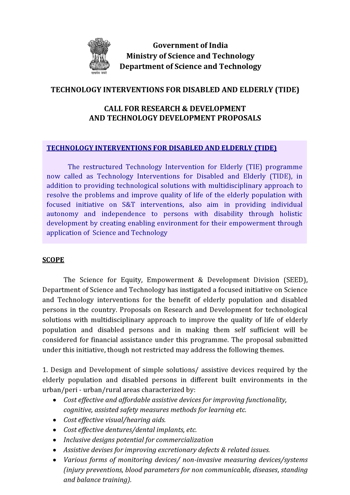 Tie proposal 2012 TIDE DST SCHEME TECHNOLOGY INTERVENTIONS FOR