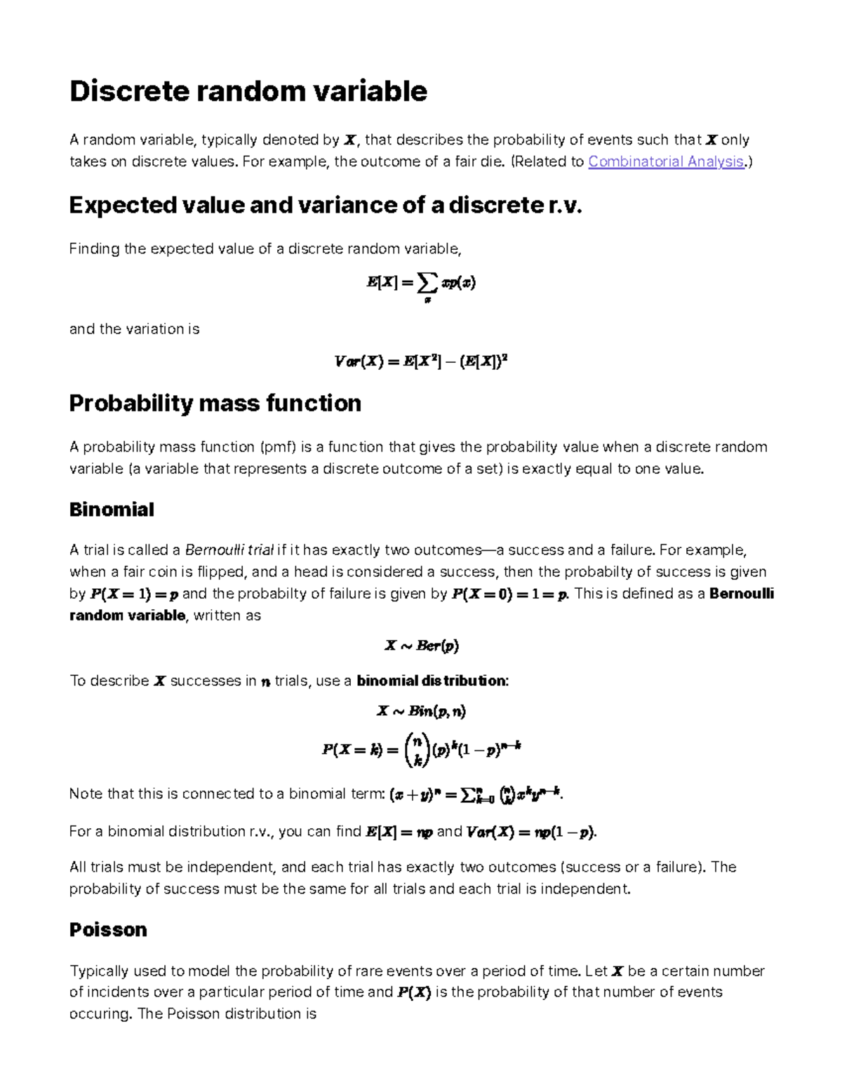 Discrete random variable - For example, the outcome of a fair die ...