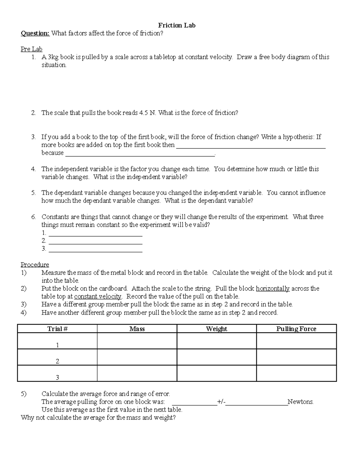 Friction Lab - work to help you out - Friction Lab Question: What ...