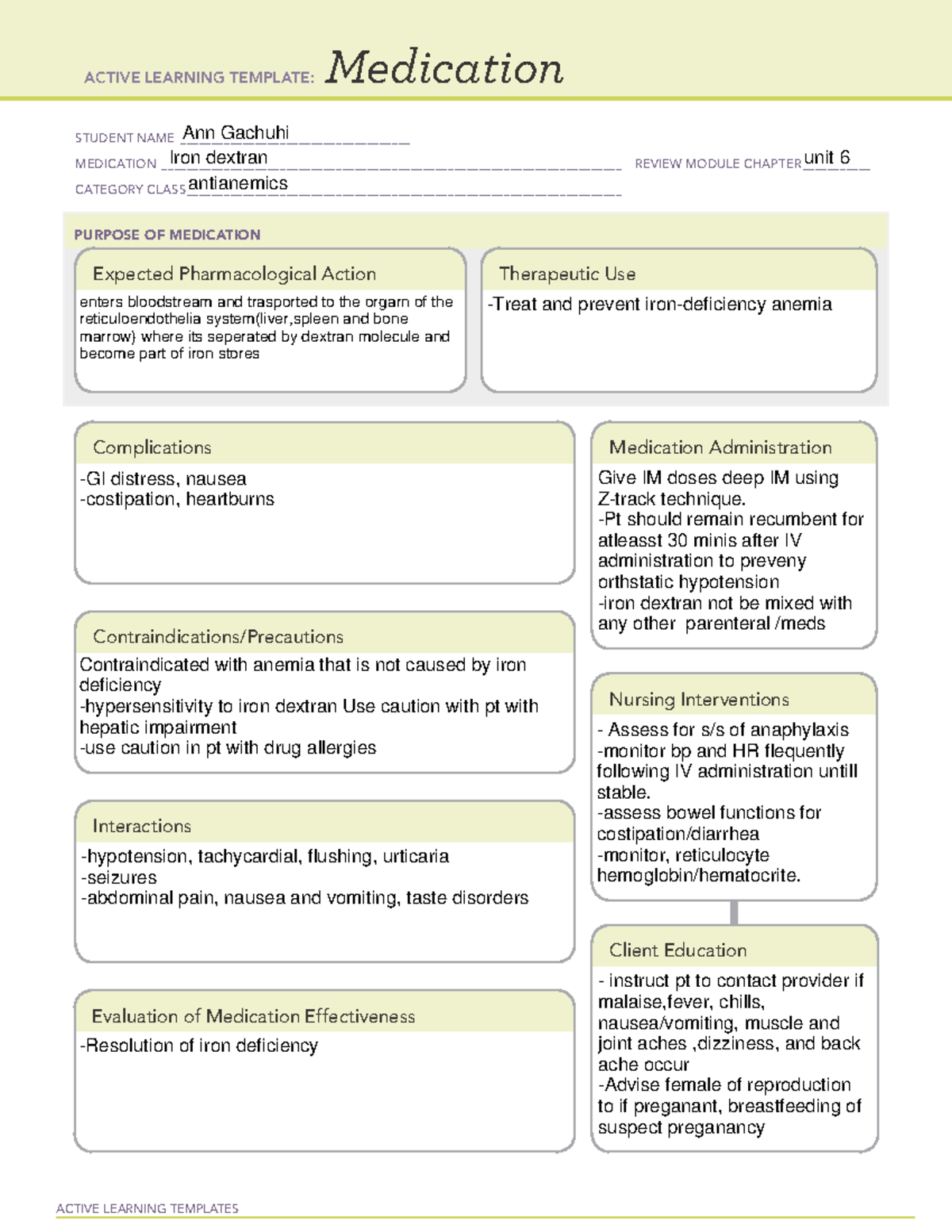 Iron dextran medication template ACTIVE LEARNING TEMPLATES