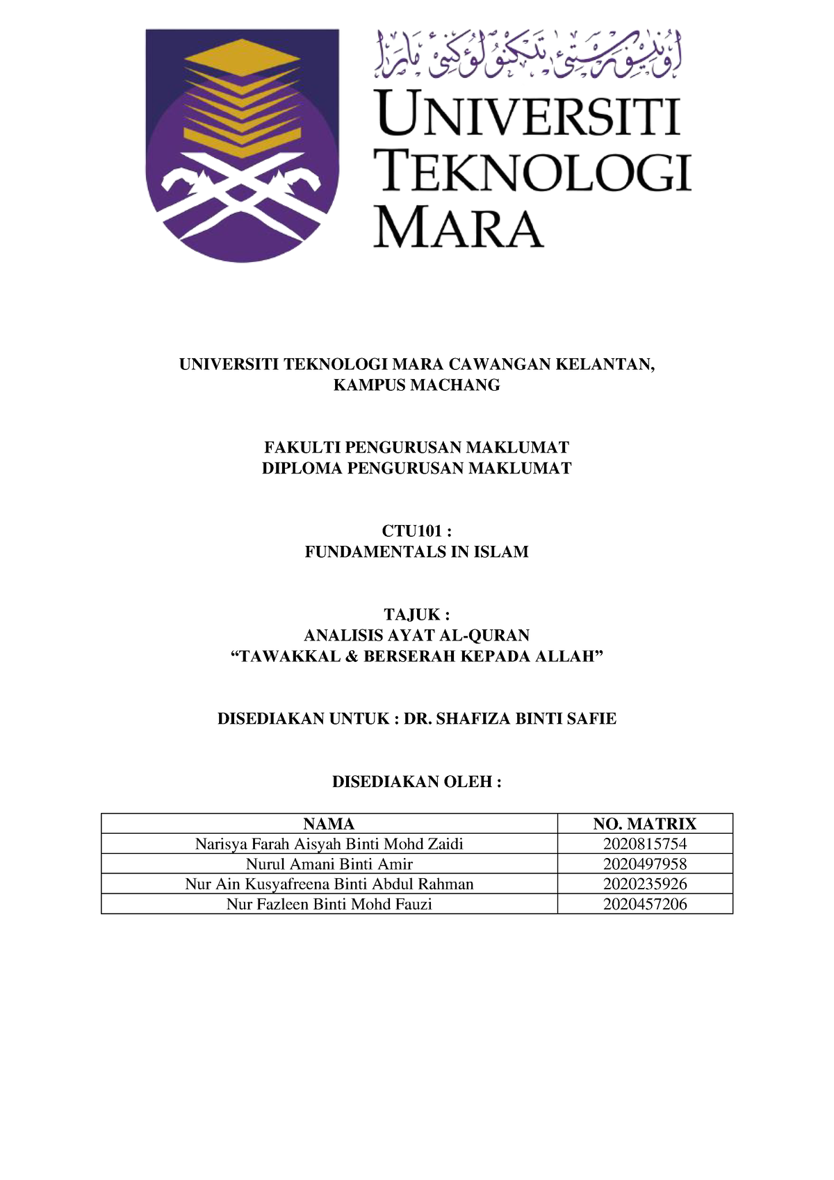 Analisis Ayat Al-Quran Surah AL- Ahzaab AYAT 3 Complete - UNIVERSITI ...