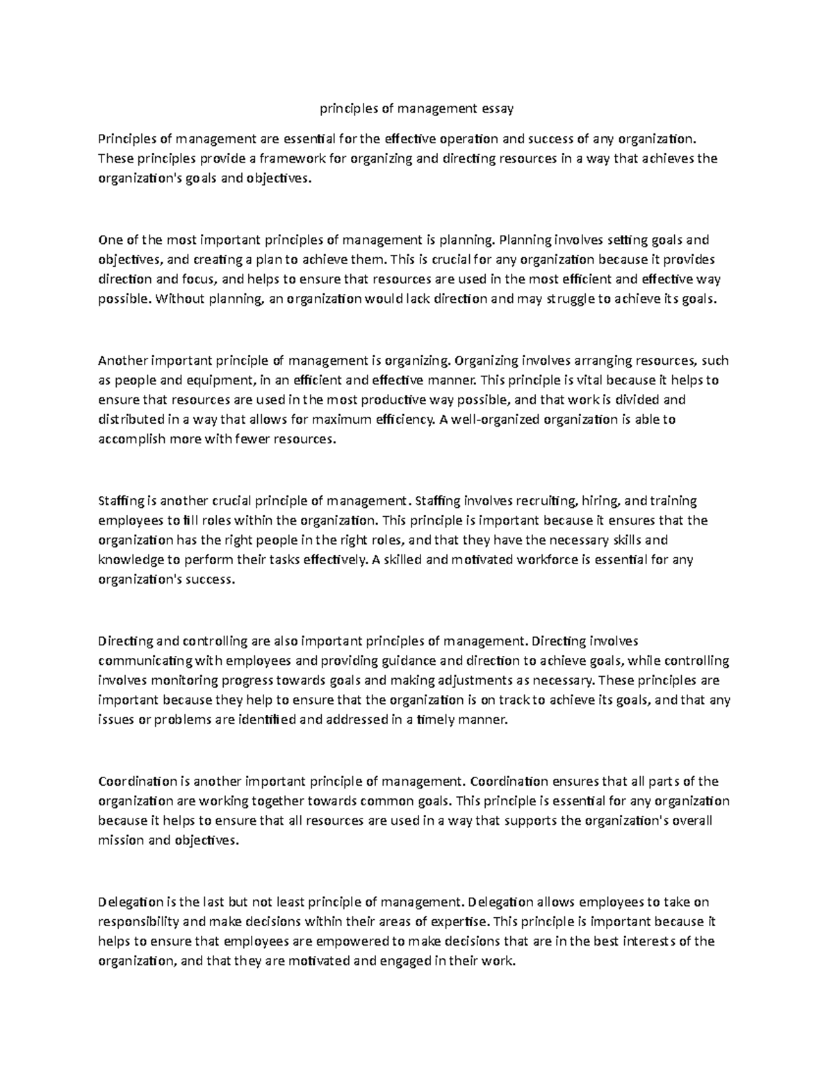 Principles of management essay - principles of management essay ...