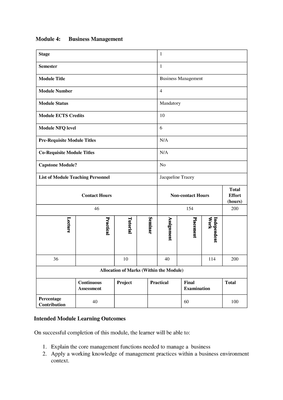 Module 4 Business Management - Module 4: Business Management Stage 1 ...