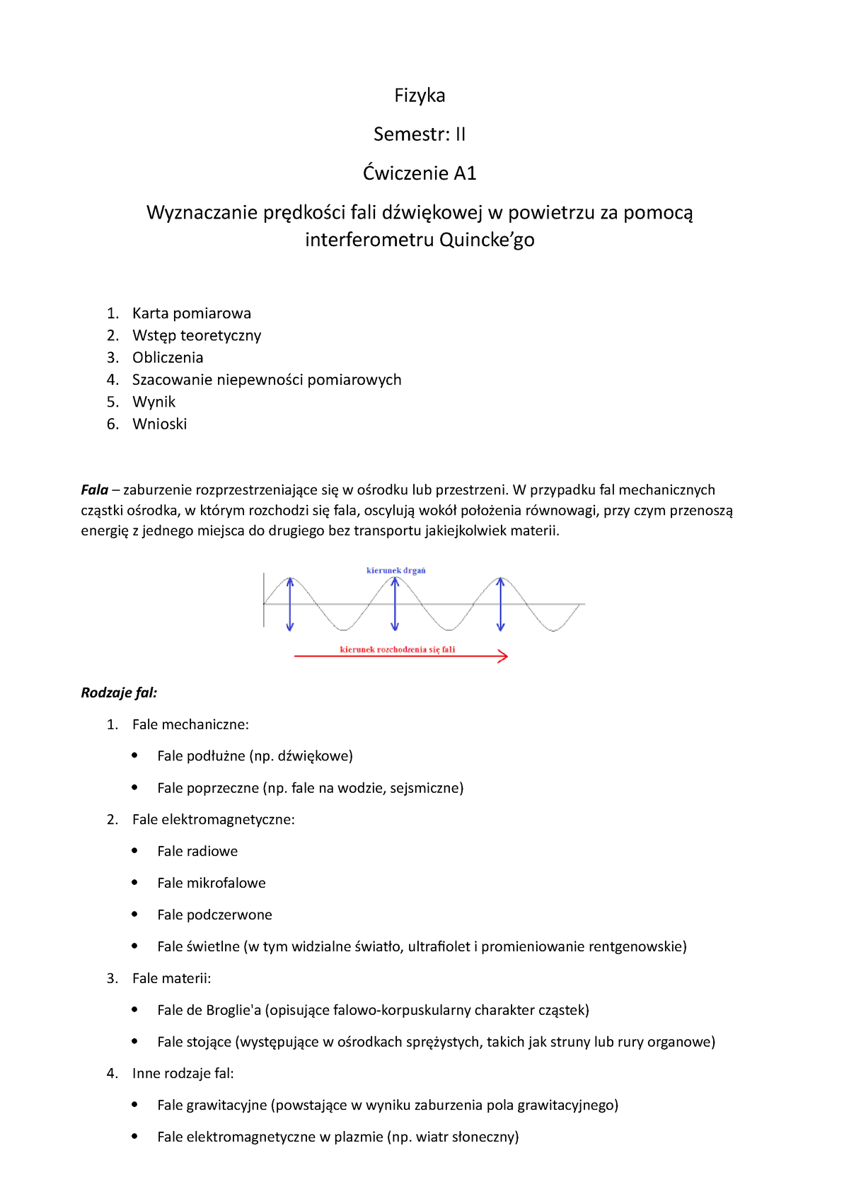 Fiz Lab A1 Fizyka Semestr Ii Ćwiczenie A Wyznaczanie Prędkości Fali Dźwiękowej W Powietrzu Za 3451