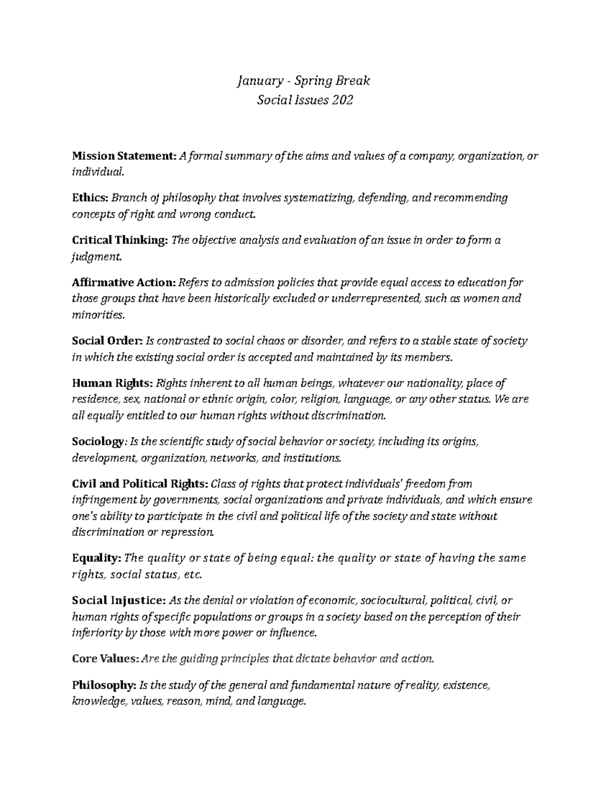 Social Issues Jan-Spring Word Bank-2 - StuDocu