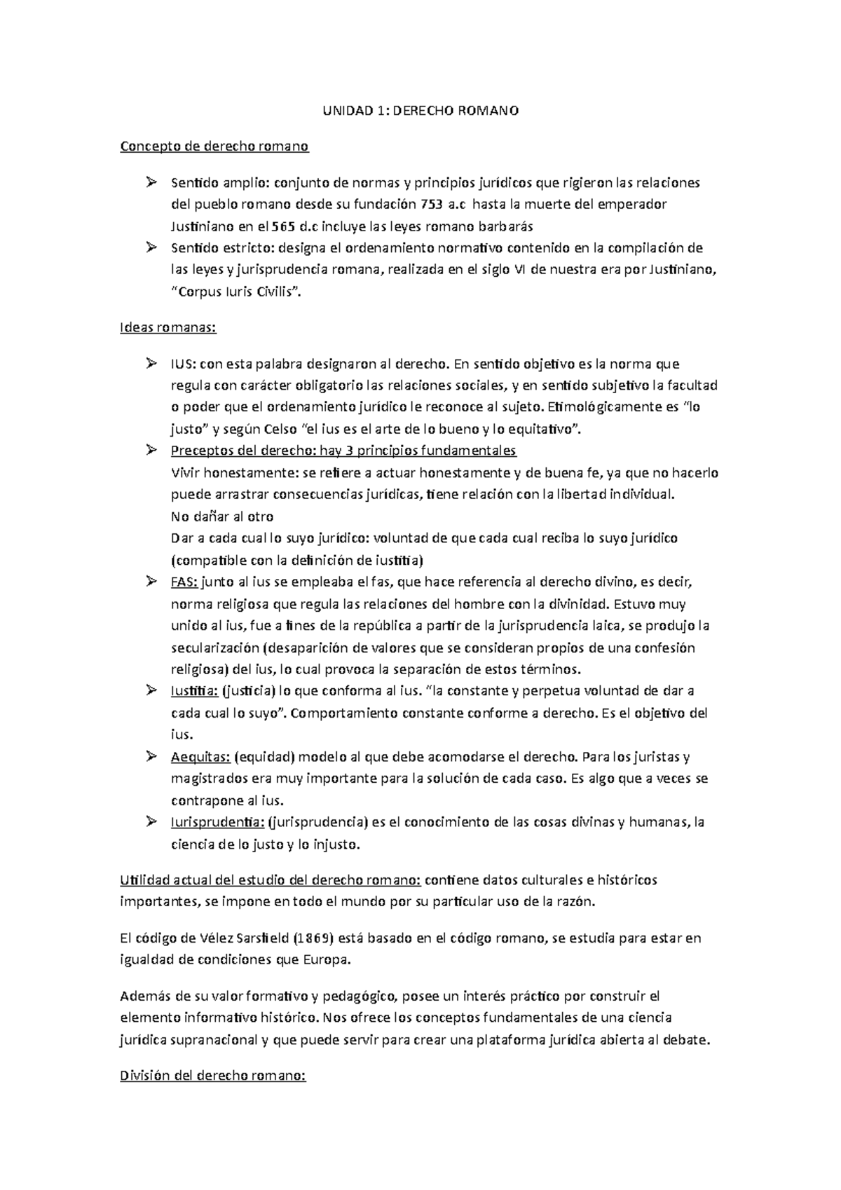 Resumen de romano - FINAL - UNIDAD 1: DERECHO ROMANO Concepto de ...