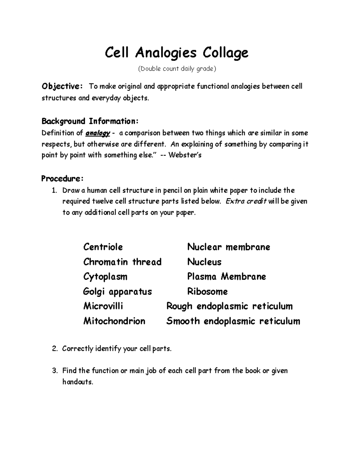 A P Cell Analogies Collage - Cell Analogies Collage (Double count daily ...