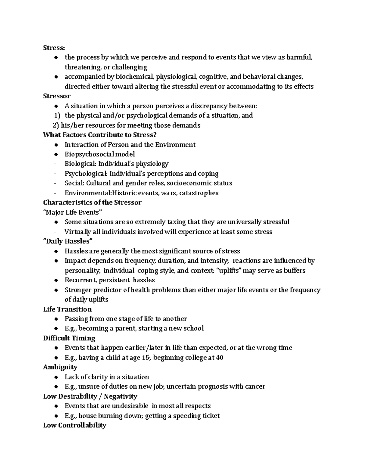 Chapter 4 Stress - Stress: the process by which we perceive and respond ...