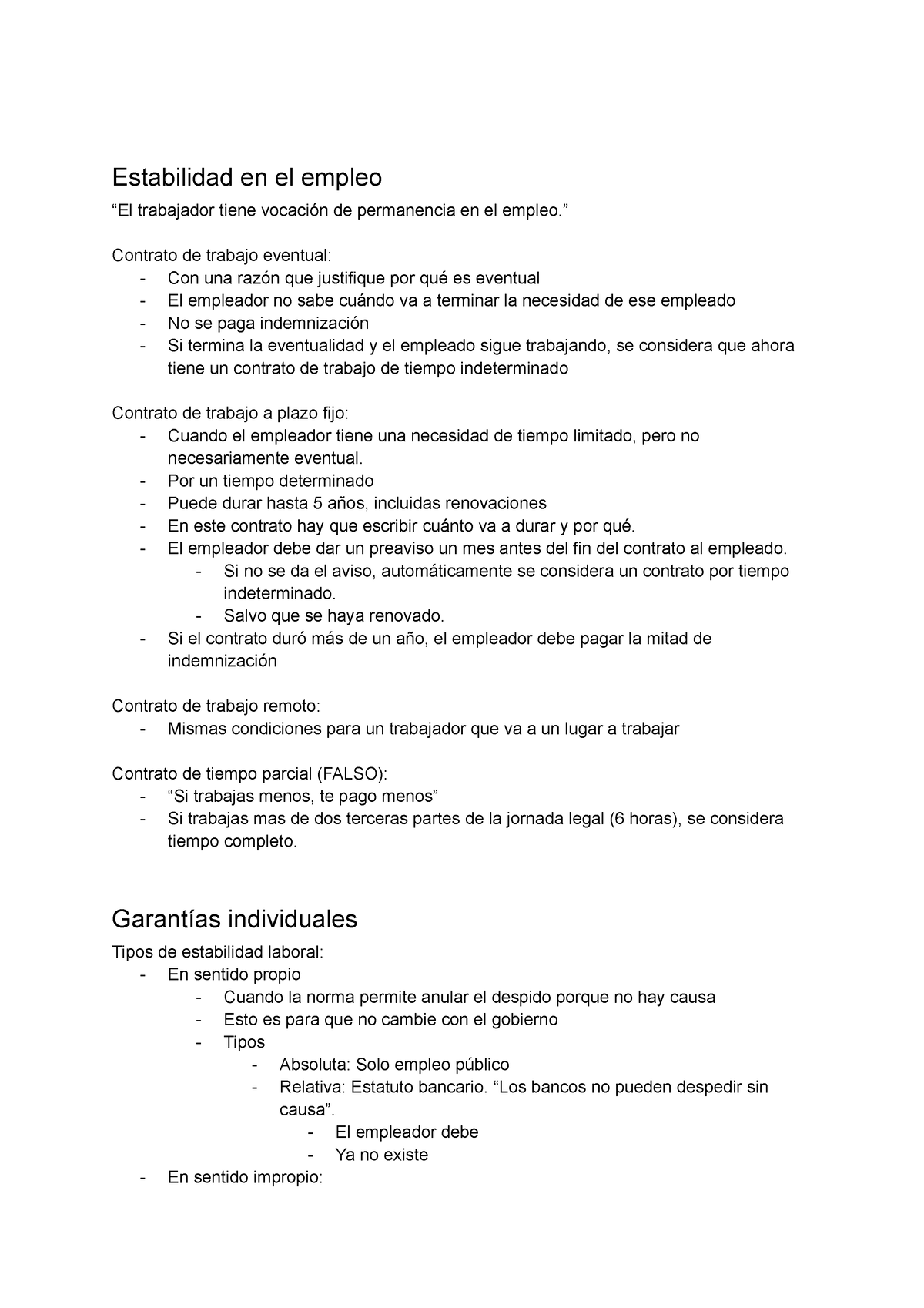 Copia De Apuntes Derecho B - Estabilidad En El Empleo “El Trabajador ...