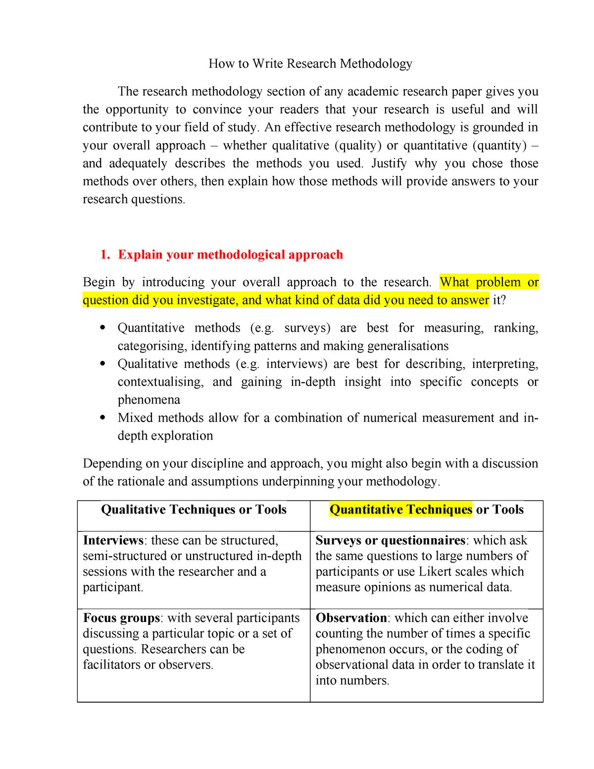 how to write a research methods