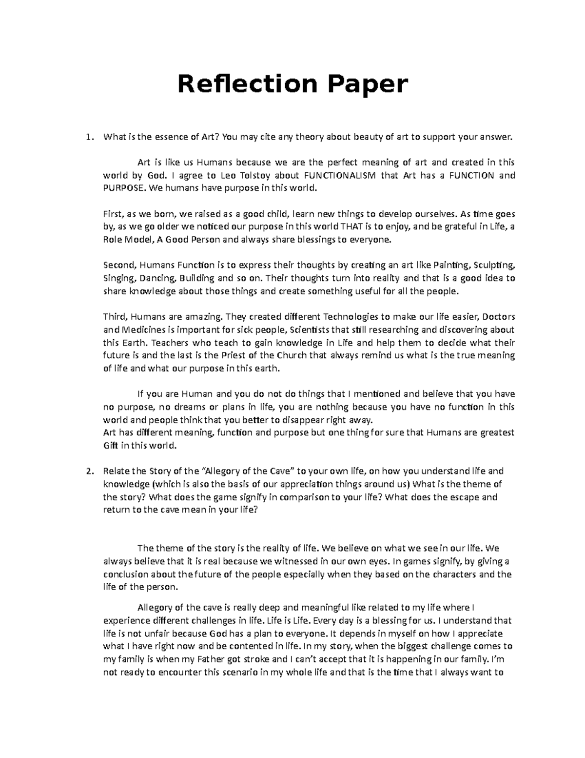 ART APP Reflection Paper 2 - Reflection Paper What is the essence of ...