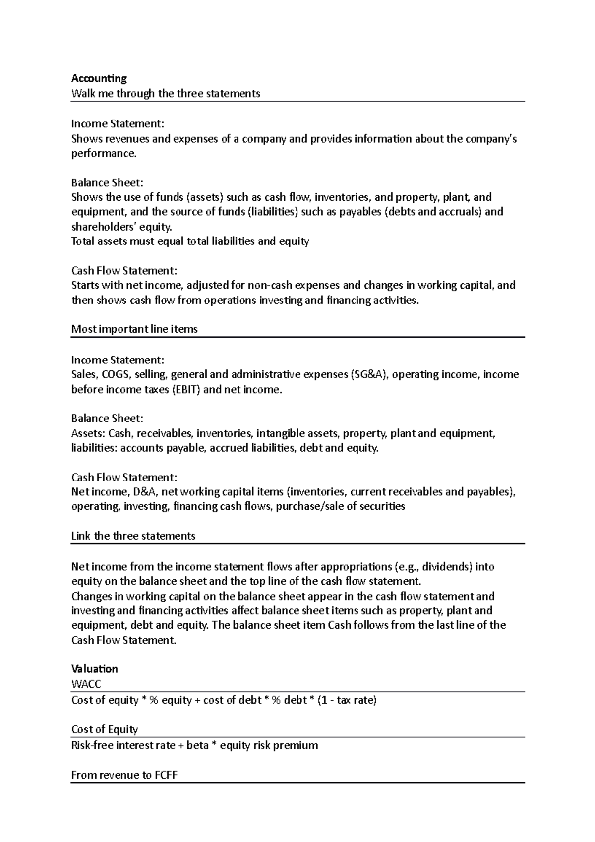 Accounting - Inhalt - Accounting Walk me through the three statements ...