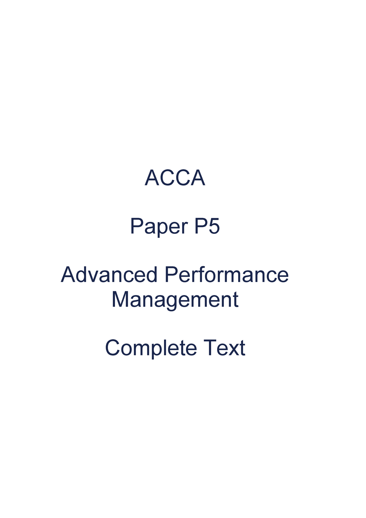 P5 - Performance Management - ACCA Paper P Advanced Performance ...