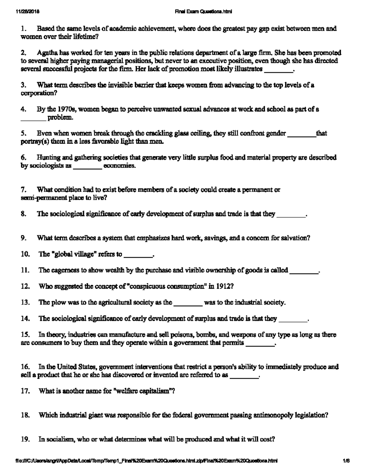 Sociology Final Exam Questions - SYG2000 - StuDocu