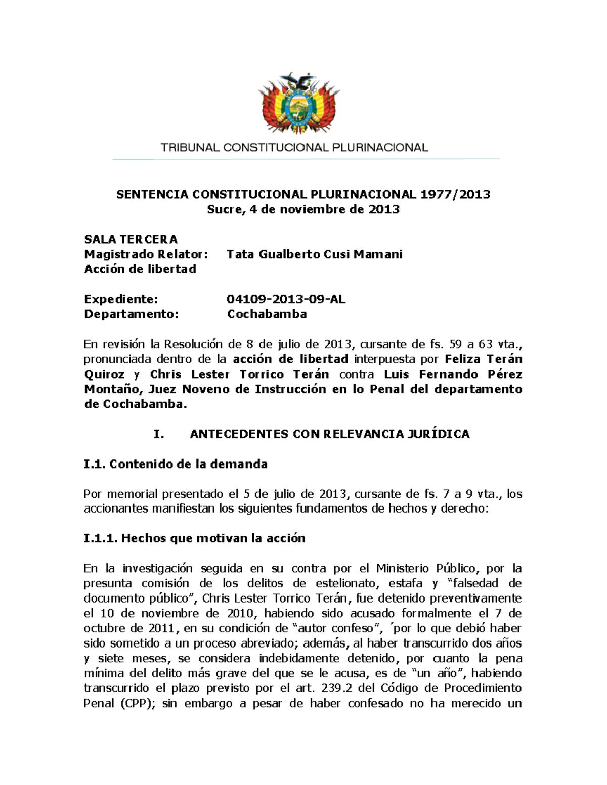 SC 1977 2013 - Garantias Constitucionales en Bolivia - SENTENCIA