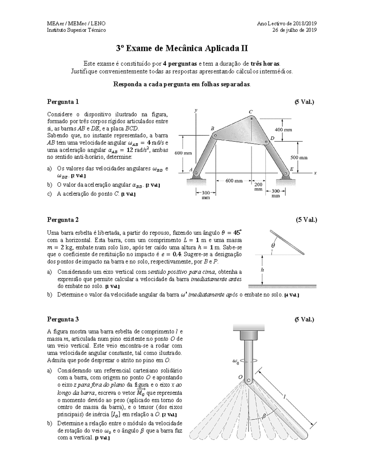 Exame Especial Ma2 2018 2019 Instituto Superior Técnico 26 De Julho De 2019 3º Exame De 7887