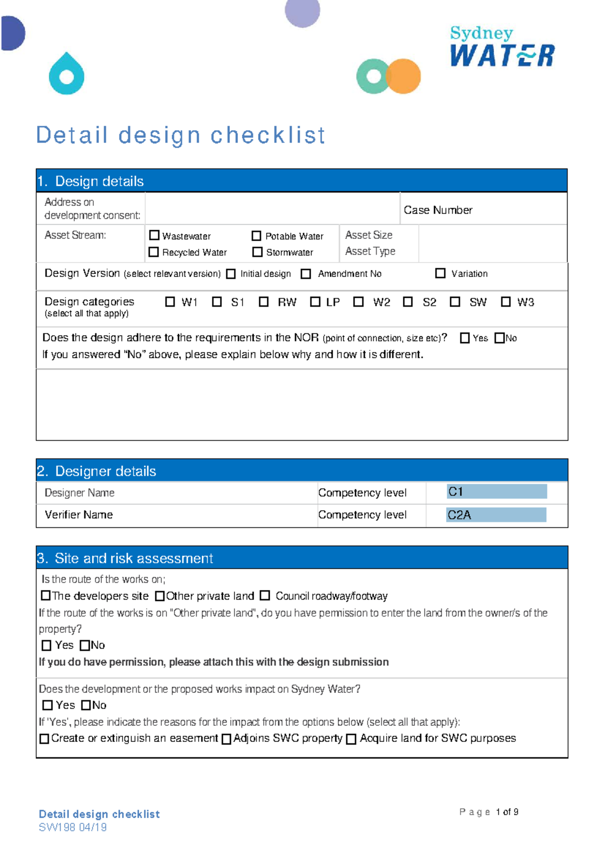 Detail design checklist - Design details Address on development consent ...