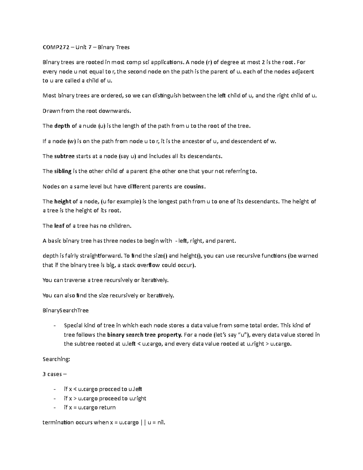 Unit 7 - Lecture 7 - COMP272 – Unit 7 – Binary Trees Binary trees are ...