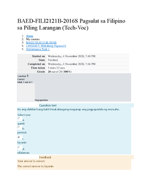 BAED-FILI2121B Pagsulat Sa Filipino Sa Piling Larangan (Tech-Voc ...