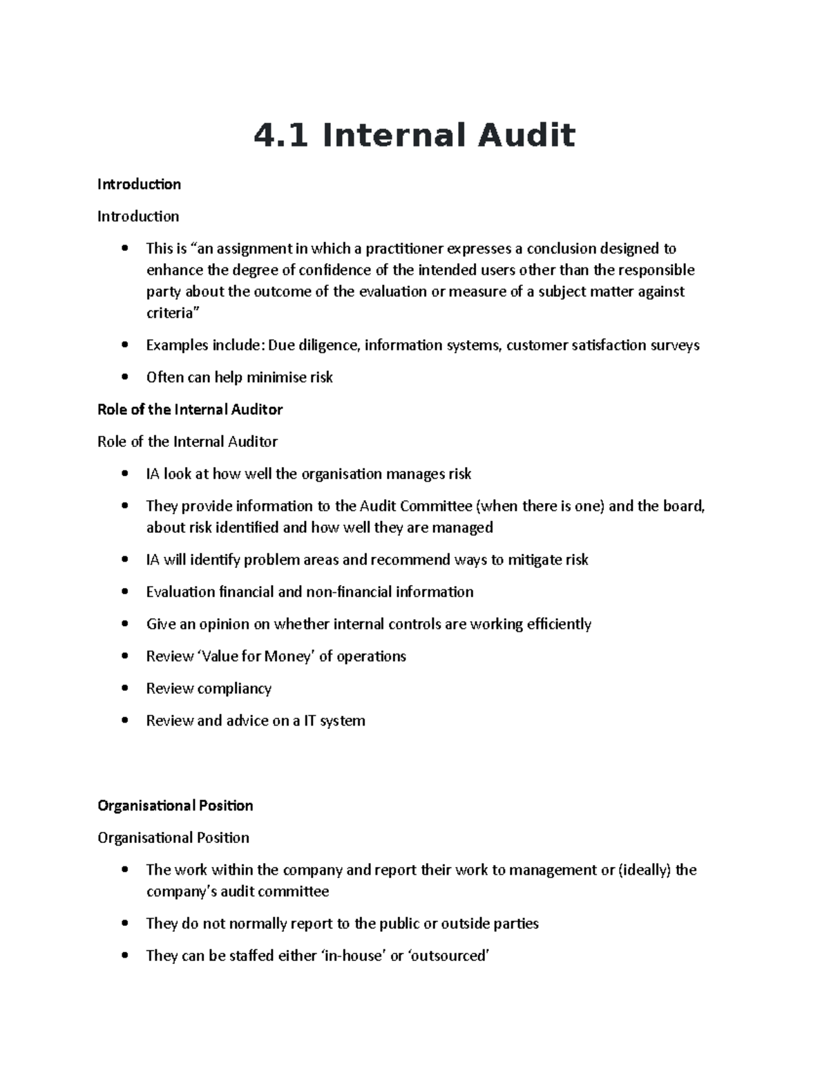 4.1 Internal Audit - Lecture notes 4-8 - 4 Internal Audit Introduction ...