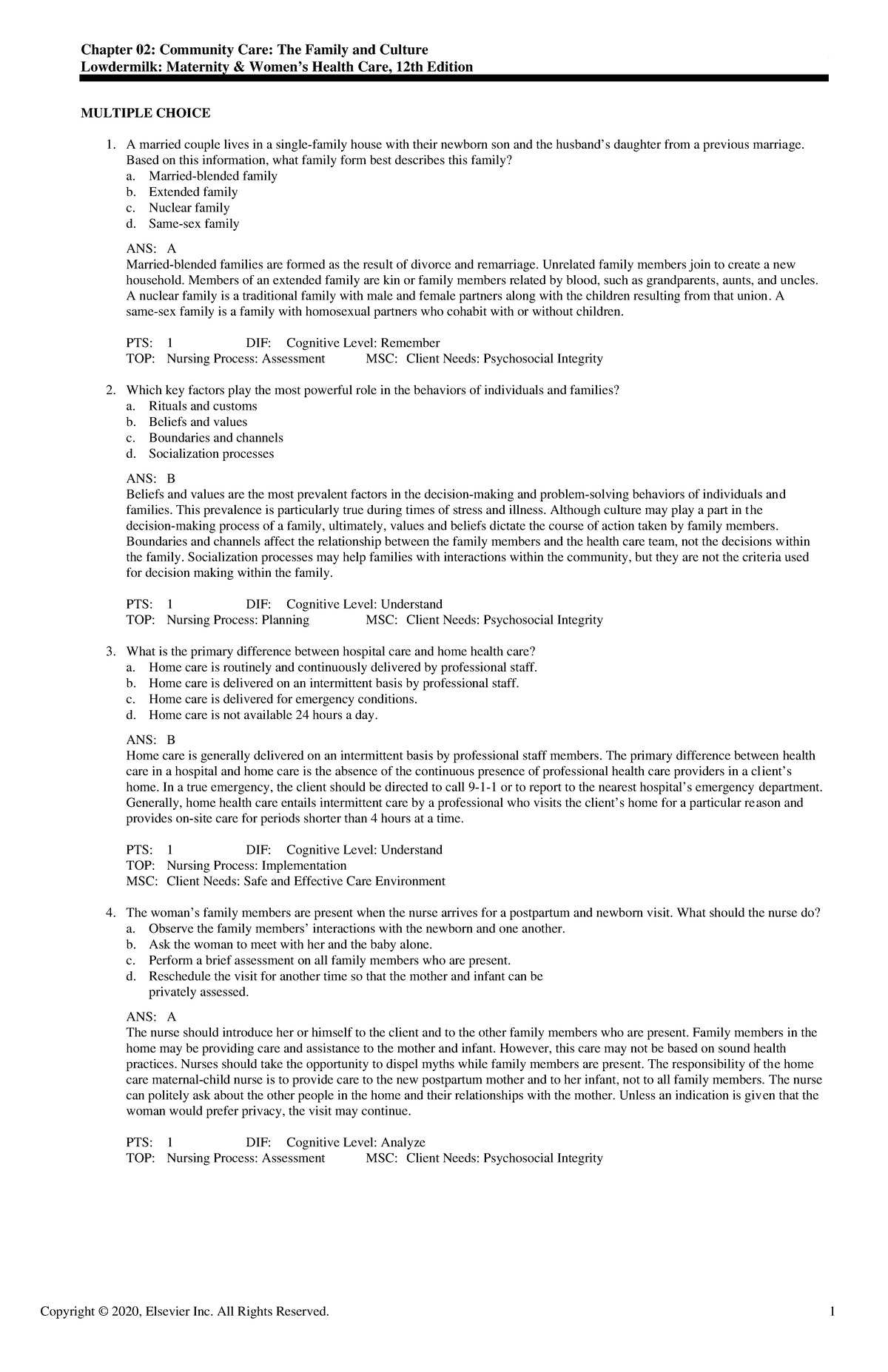 Chapter 2 OB Questions - Chapter 02: Community Care: The Family and ...