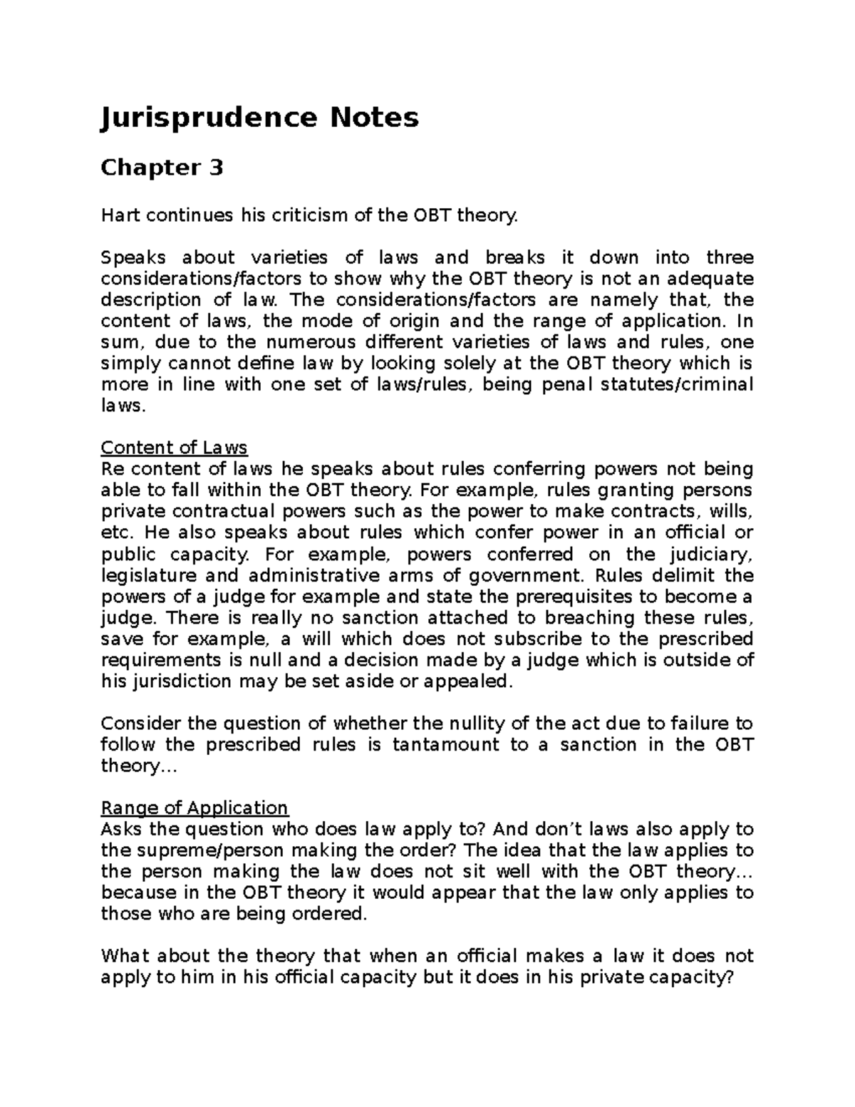 Jurisprudence Notes - Hart Chapters 3 And 4 - Jurisprudence Notes ...