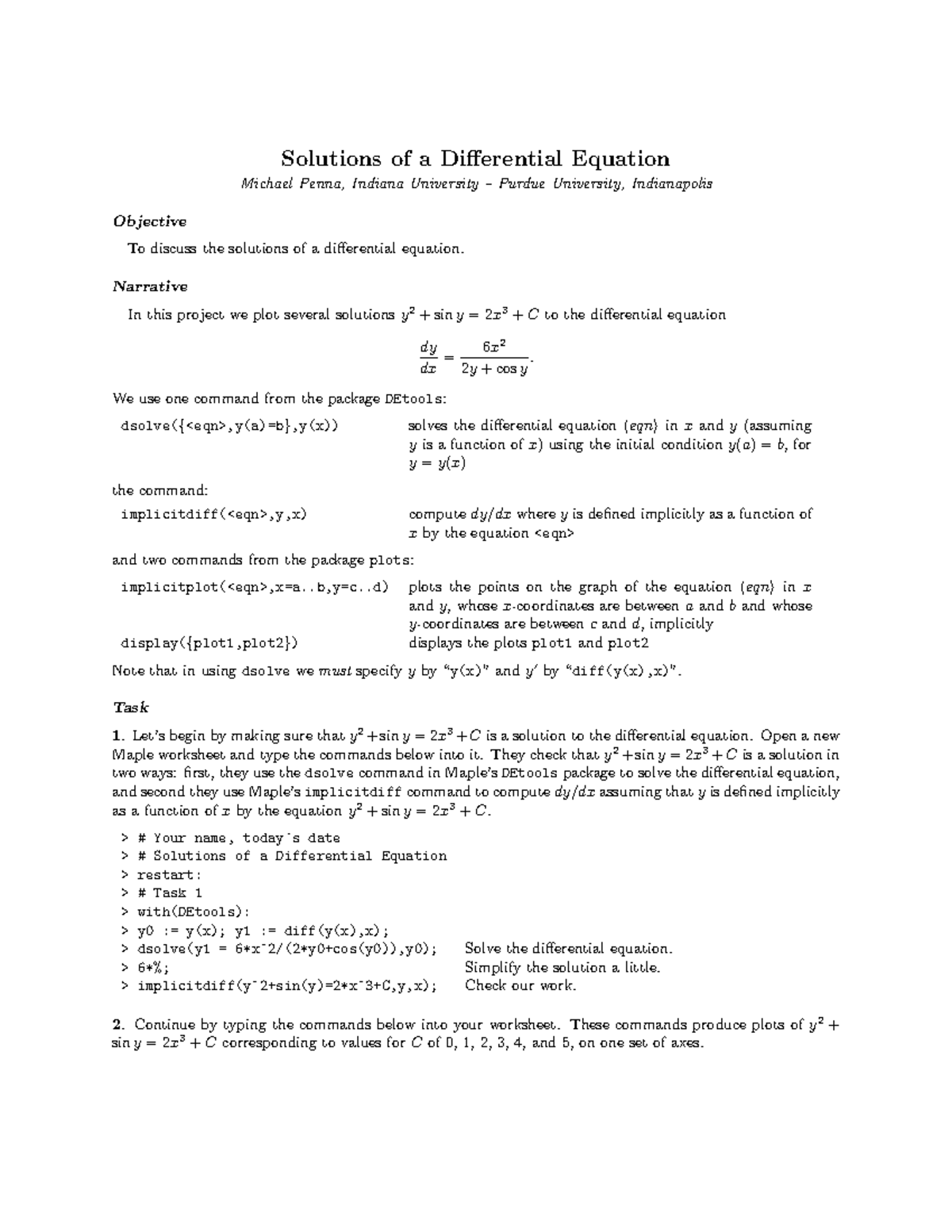 CP#8 Chapter 9.1 Solutions of a Differential Equation - Solutions of a ...
