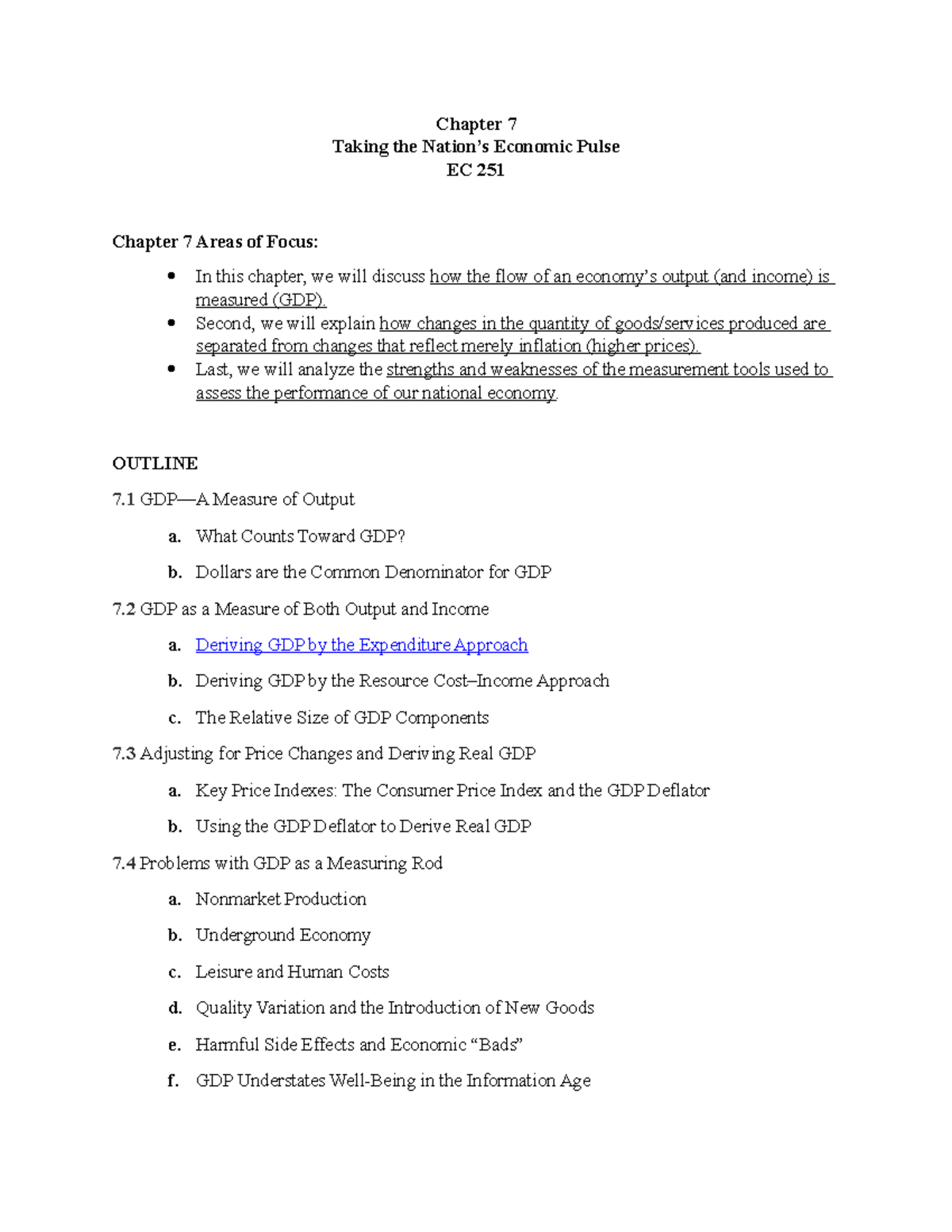 Chapter 7 - Lecture notes Ch 7 - Chapter 7 Taking the Nation’s Economic ...