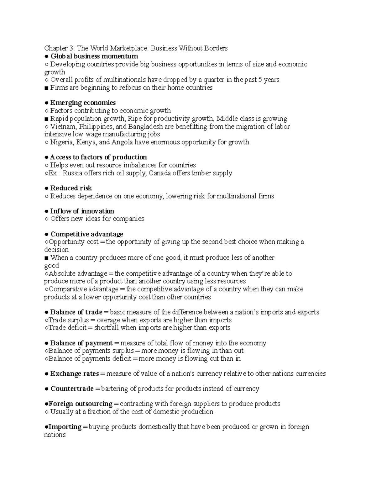 chapter 03 assignment the world marketplace business without borders