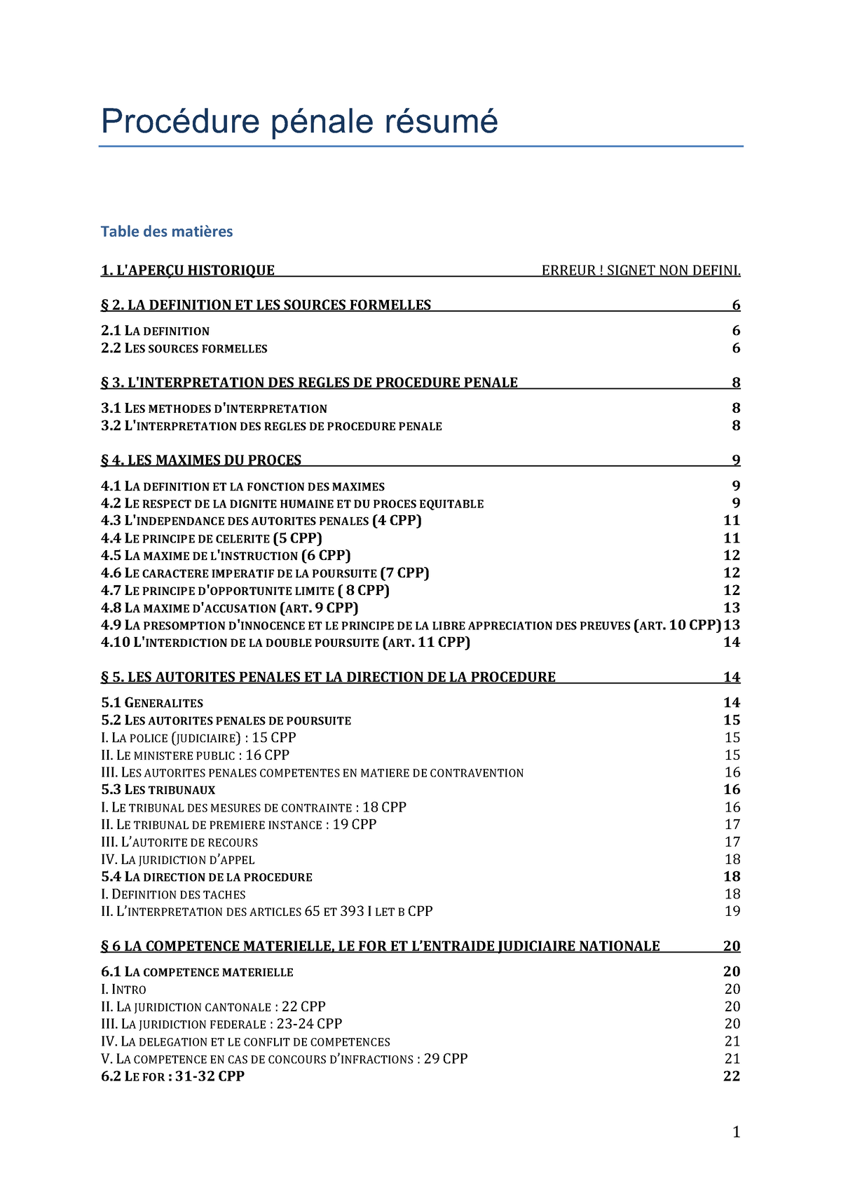 Procédure Pénale Résumé - Procédure Pénale Résumé Table Des Matières I ...