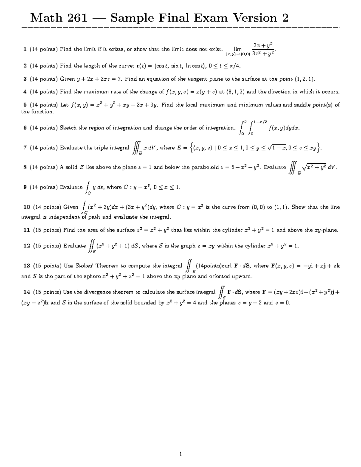 Math 2 Final Exam Practice Test