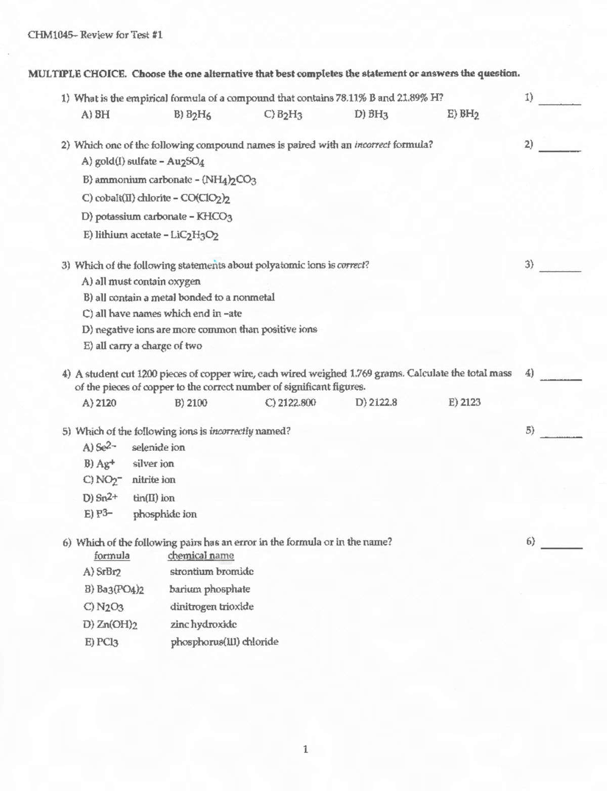 Exam 1 Review Questions - CHM1045 - Studocu