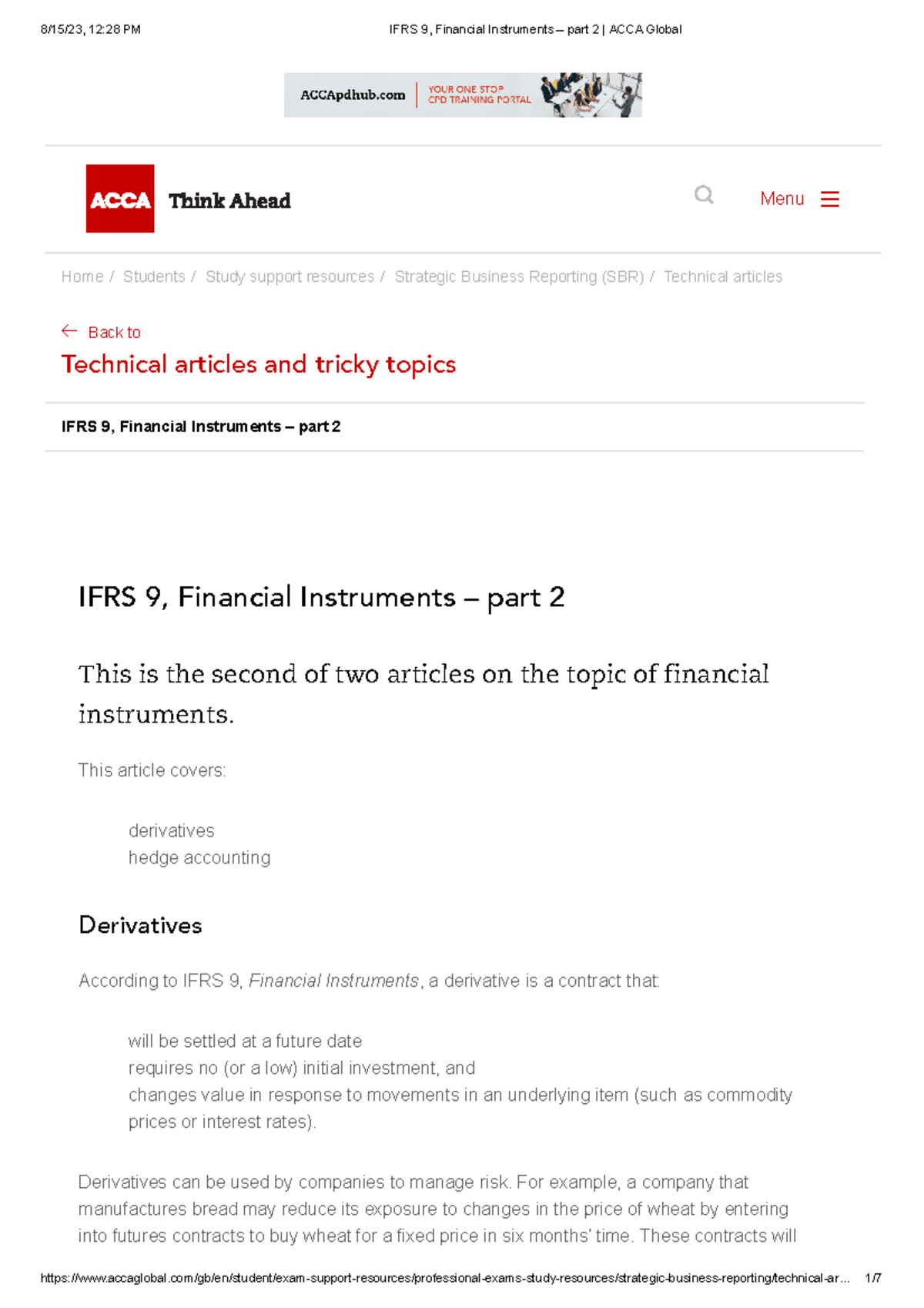 Financial Instruments - This article covers: Derivatives According to ...