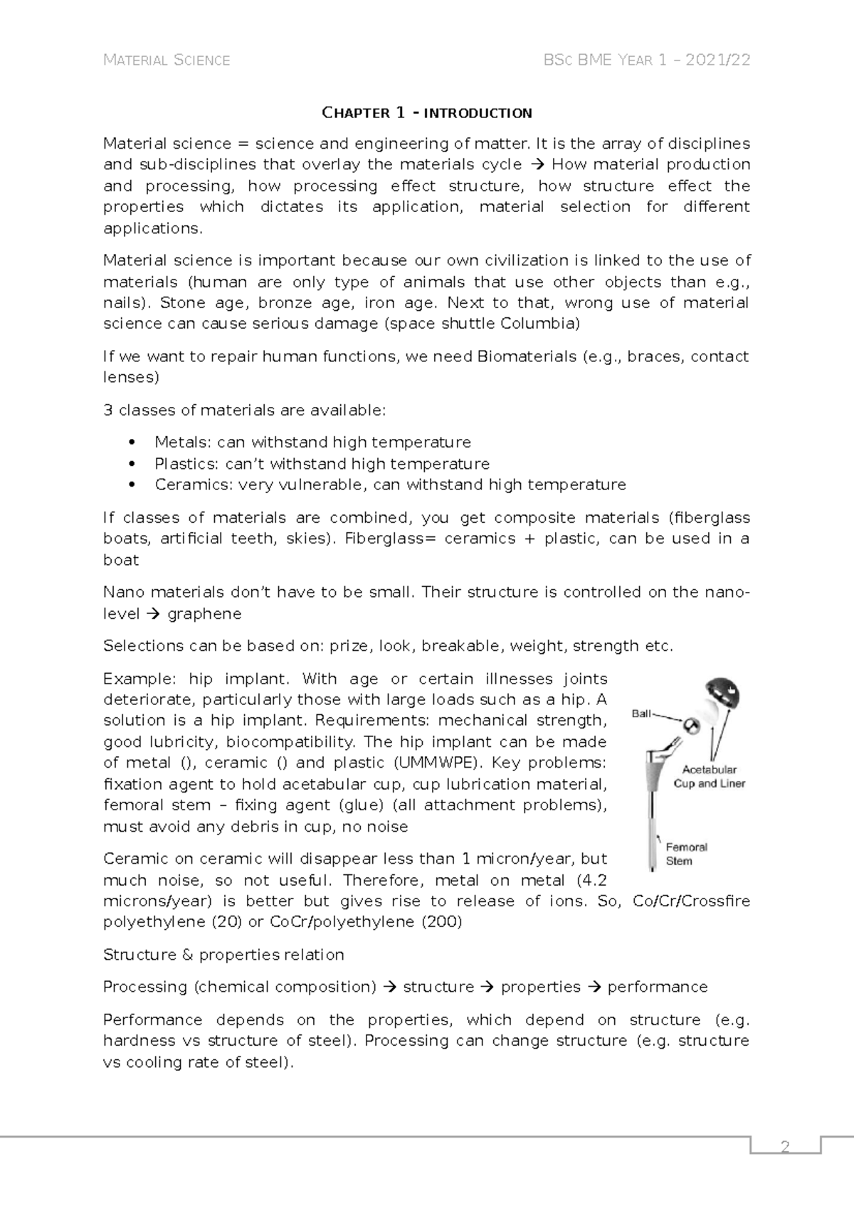 Material Science summary - CHAPTER 1 - INTRODUCTION Material science ...
