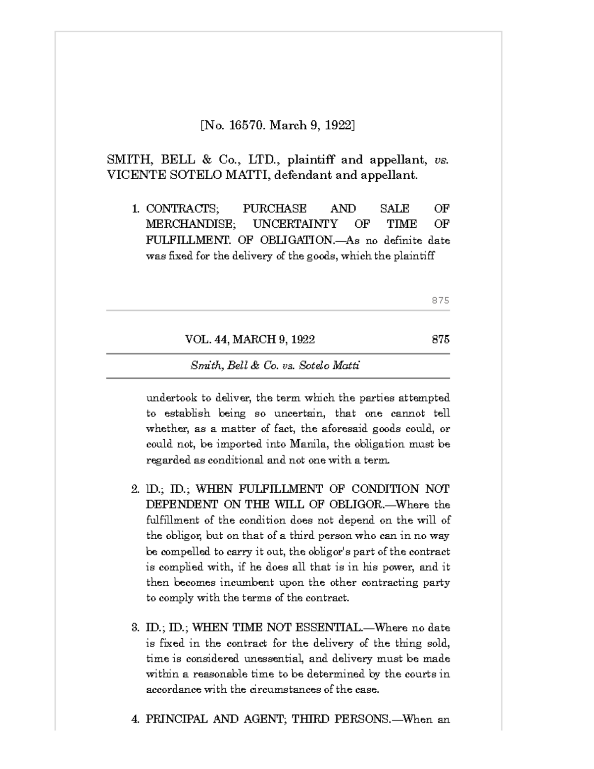 D1 2 Smith Bell vs. Sotelo Matti - [No. 16570. March 9, 1922] SMITH ...