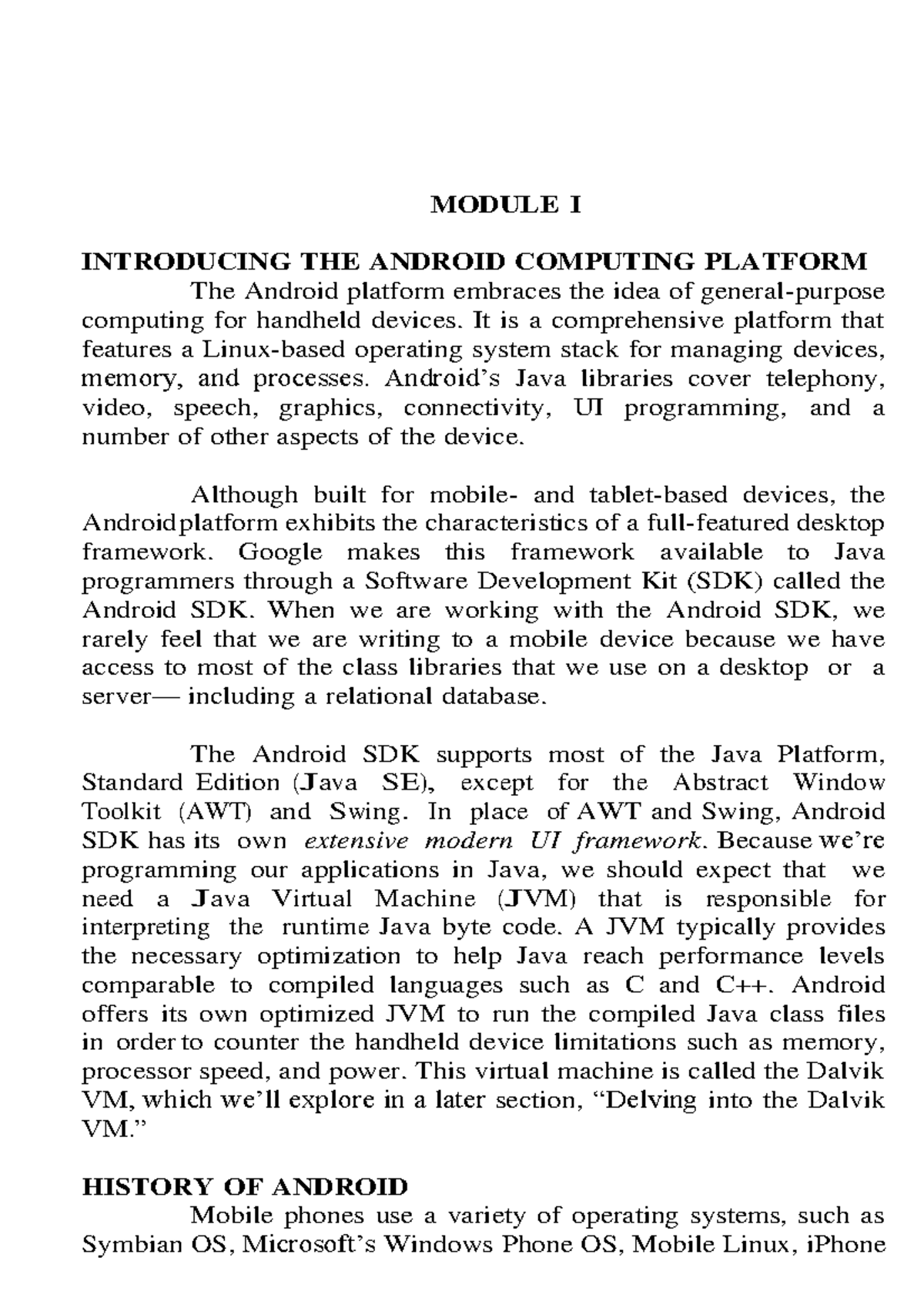 Android Module I - MODULE I INTRODUCING THE ANDROID COMPUTING PLATFORM ...