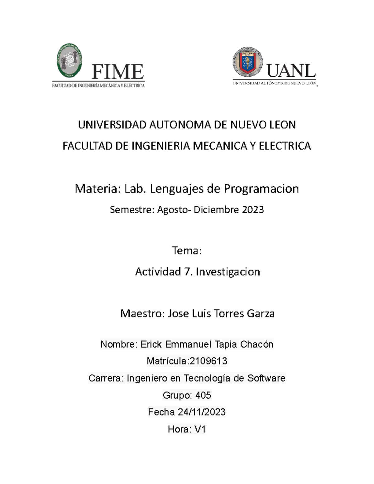 Practica 7 Universidad Autonoma De Nuevo Leon Facultad De Ingenieria Mecanica Y Electrica 8810