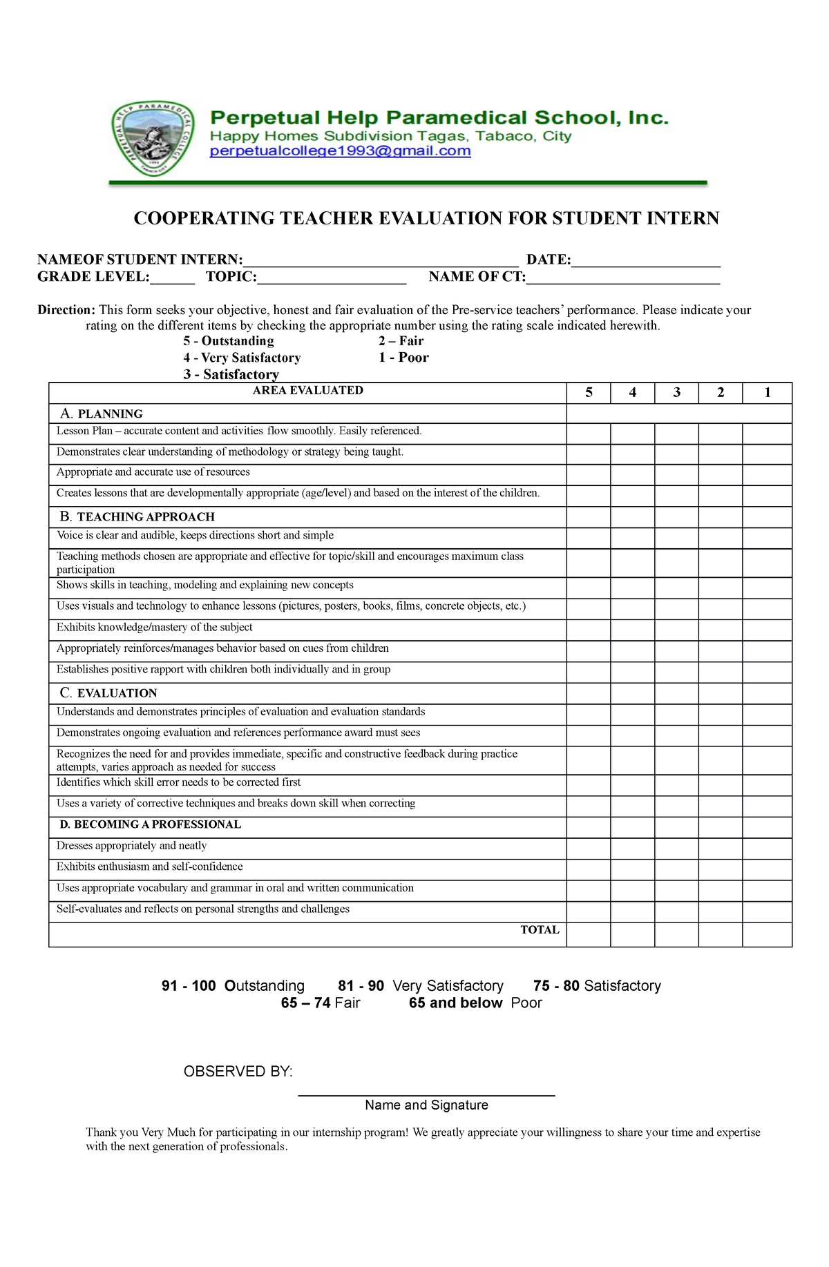 Practice Teaching Evaluation FORM - COOPERATING TEACHER EVALUATION FOR ...