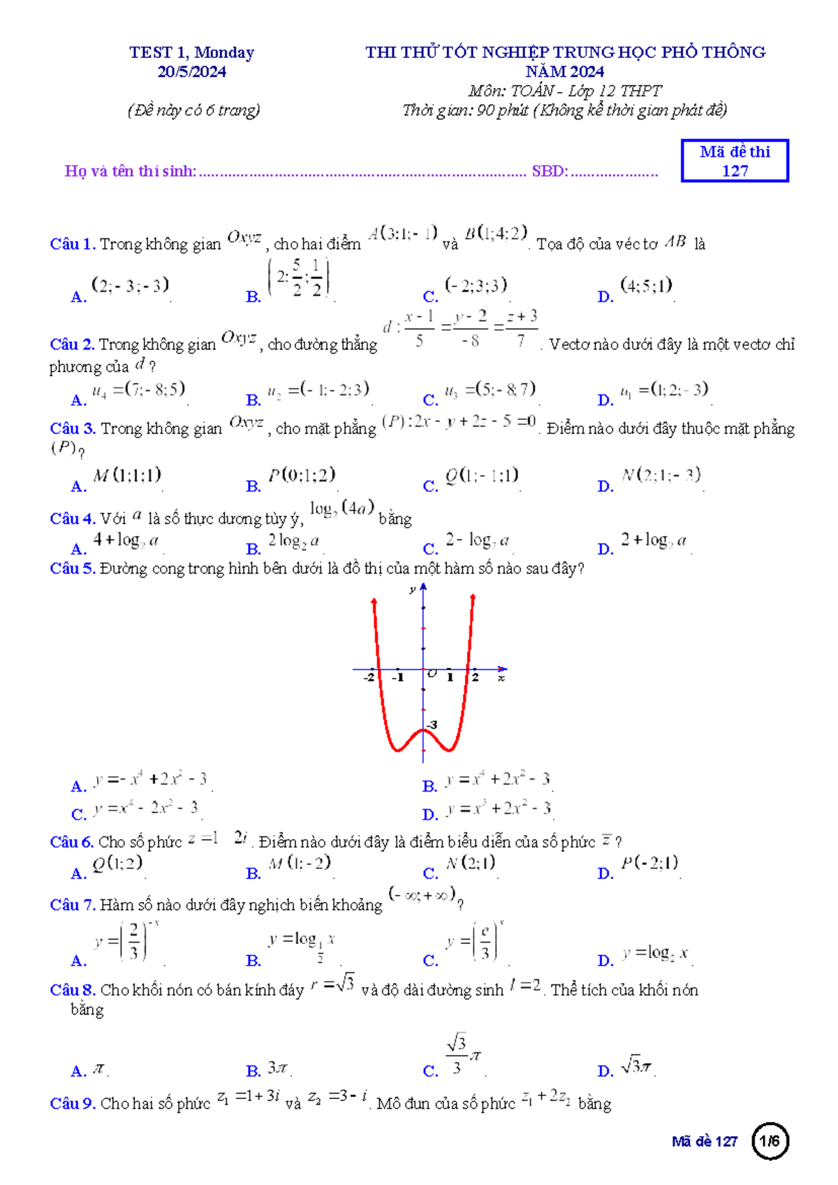 DE THI THU Tnthpt 2024 (TEST1) TEST 1, Monday 20/5/ THI THỬ TỐT