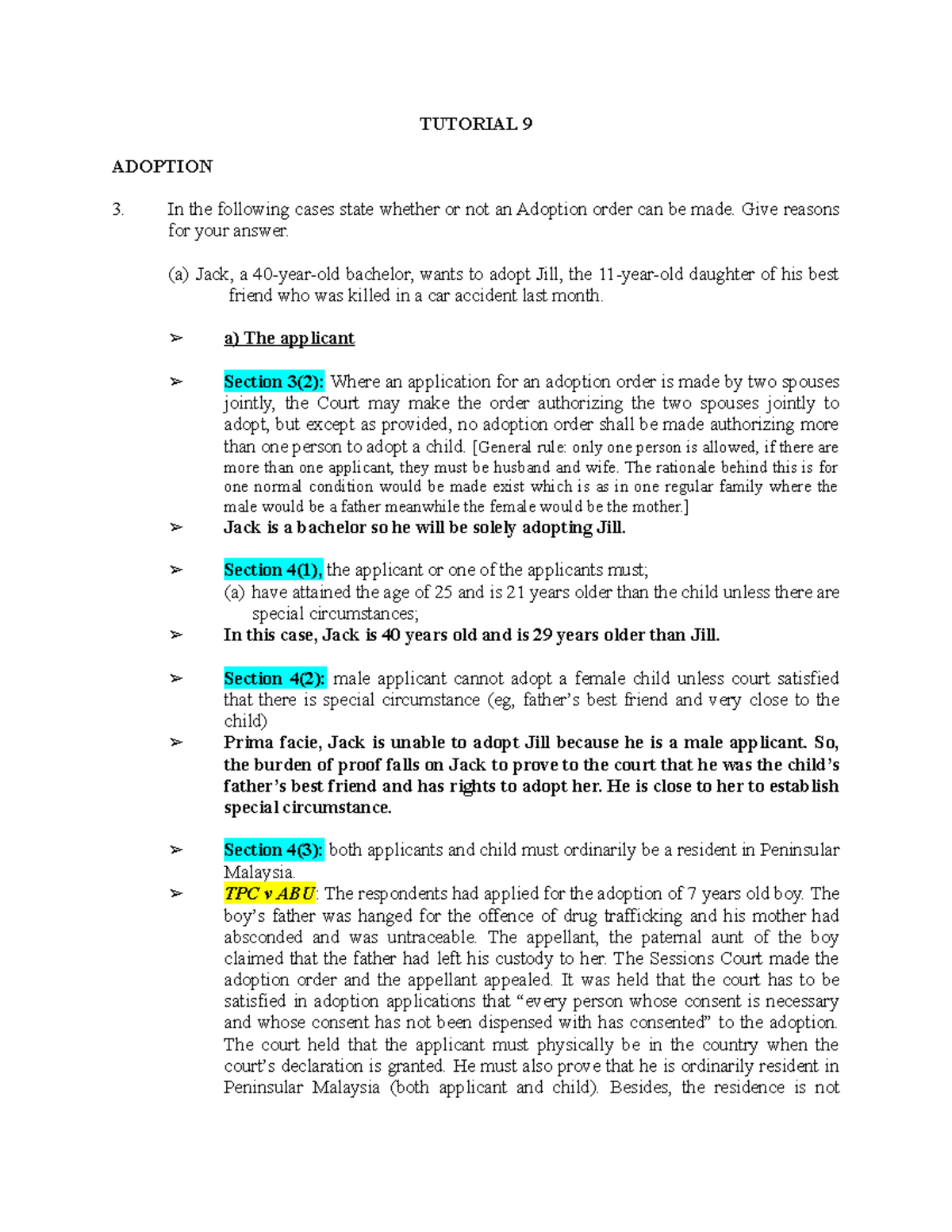 Tutorial 9 In the following cases state whether or not an Adoption
