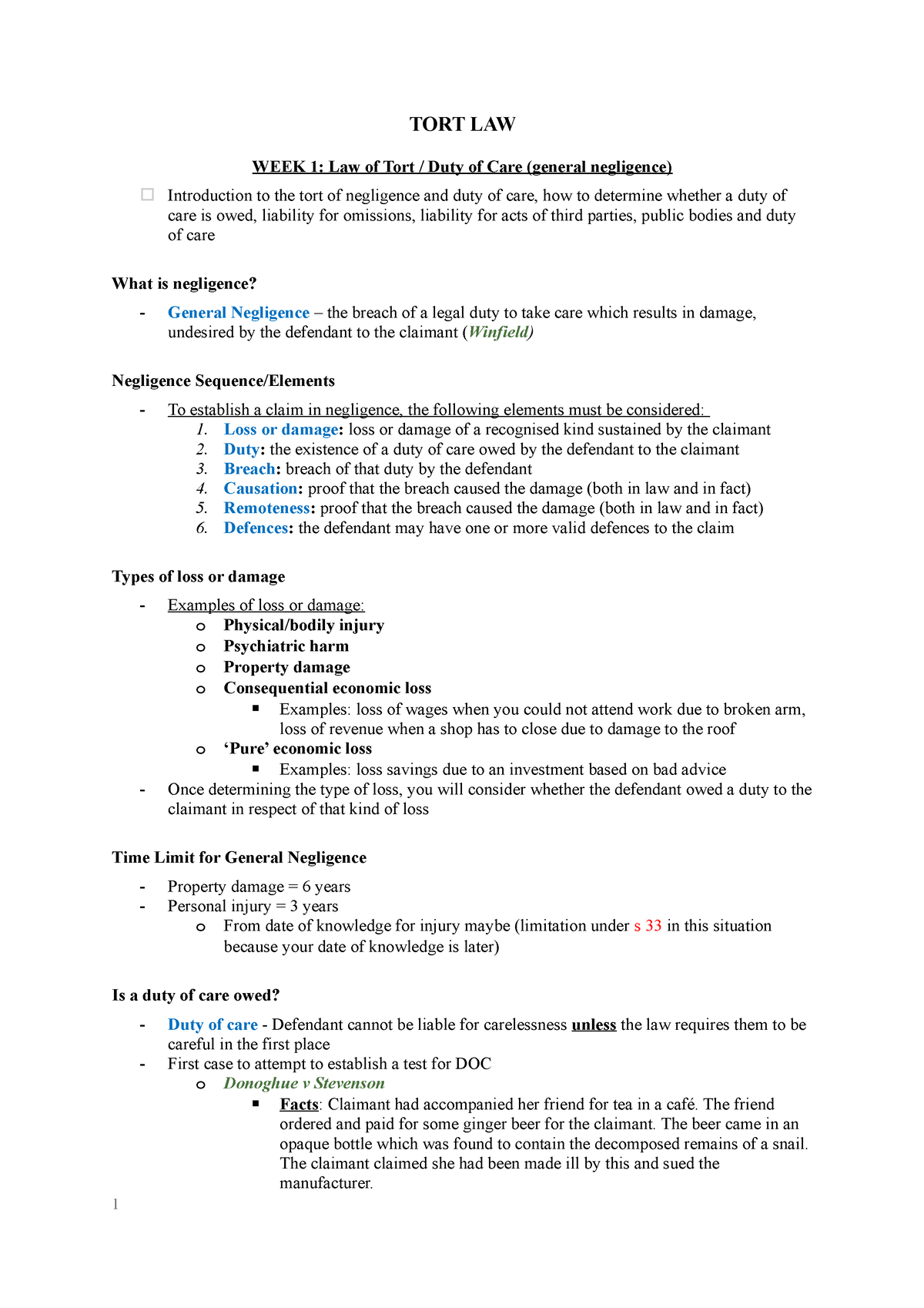 tort-law-exam-notes-tort-law-week-1-law-of-tort-duty-of-care