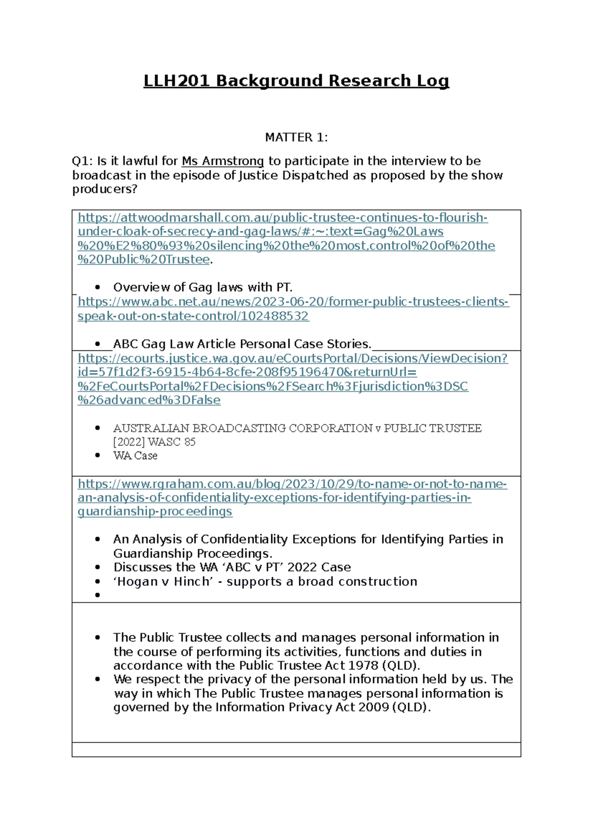 Example: LLH201 Research Log Matter 1 - LLH201 Background Research Log ...