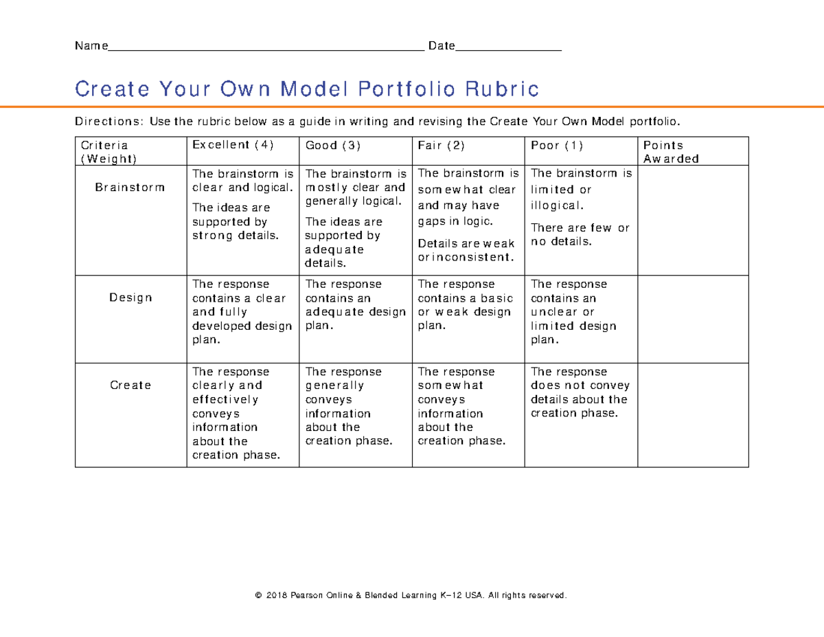 Create Your Own Model Portfolio Rubric Create Your Own Model Portfolio Rubric Directions Use