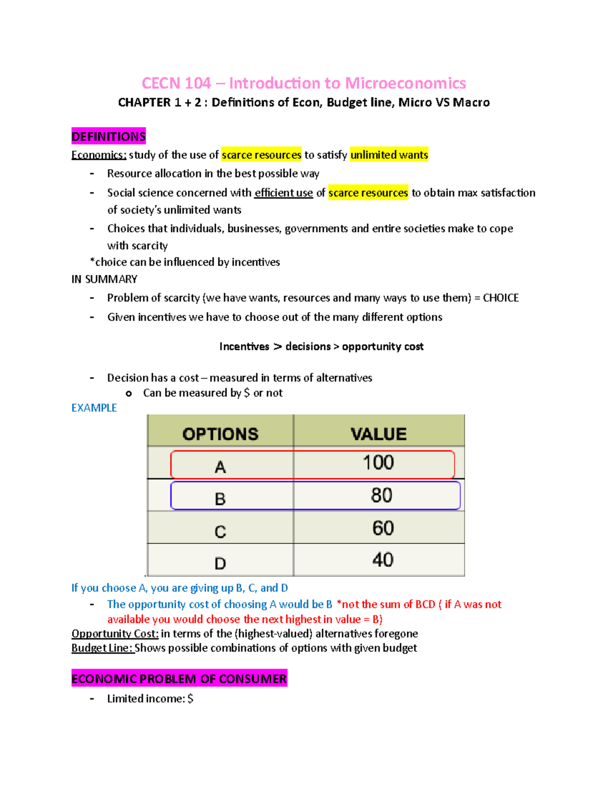 CECN 104 CH 1 + 2 - Lecture - CECN 104 – Introduction To Microeconomics ...