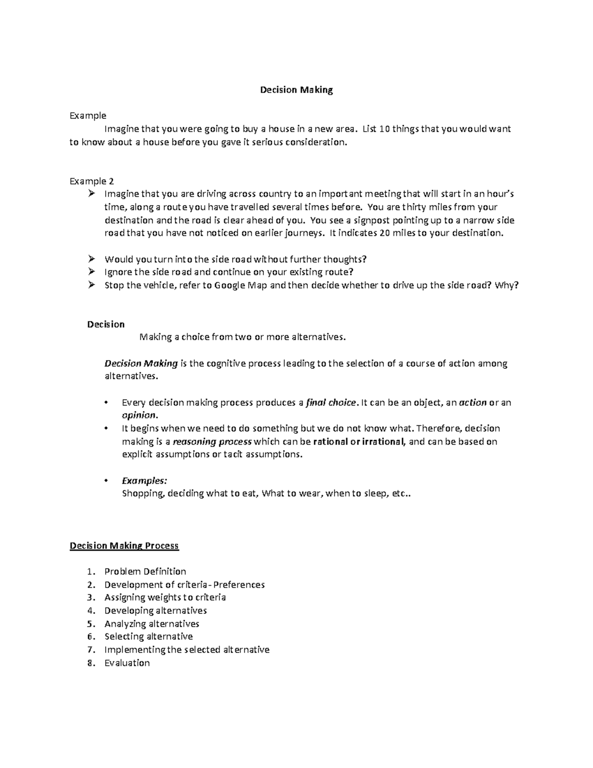 Microsoft Word - Agenda Lecture 3 - Decision Making Example Imagine ...