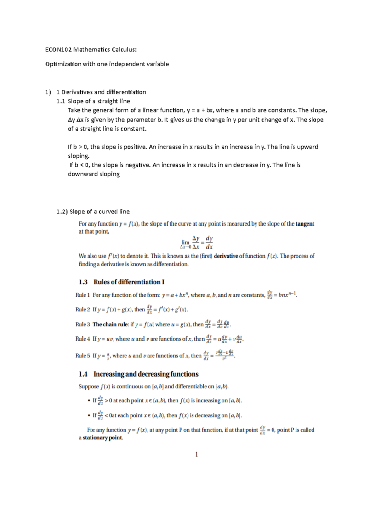 ECON102 Mathematics Calculus - ECON102 Mathematics Calculus ...