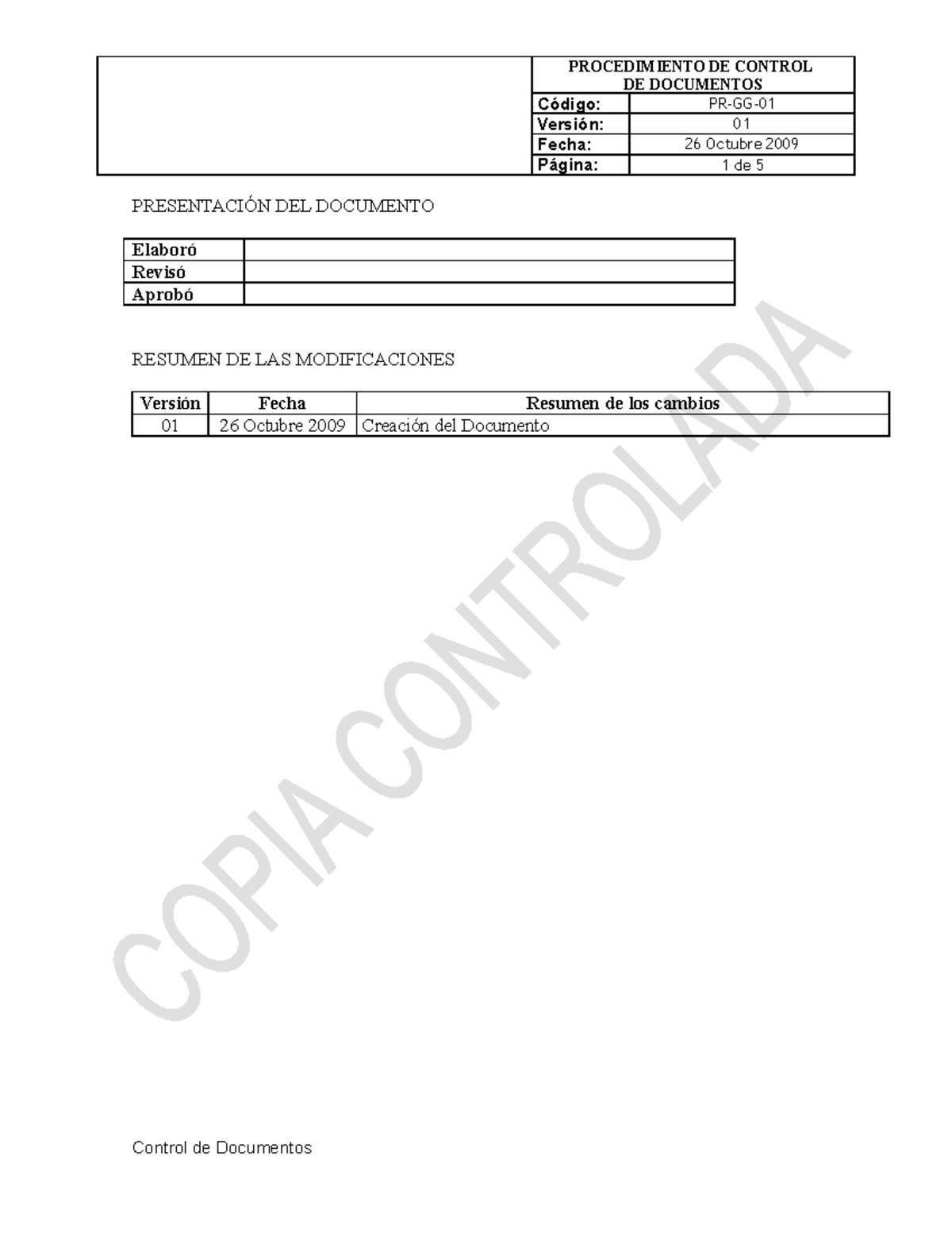 Modelo PARA Procedimiento DE Control DE Documentos - DE DOCUMENTOS ...