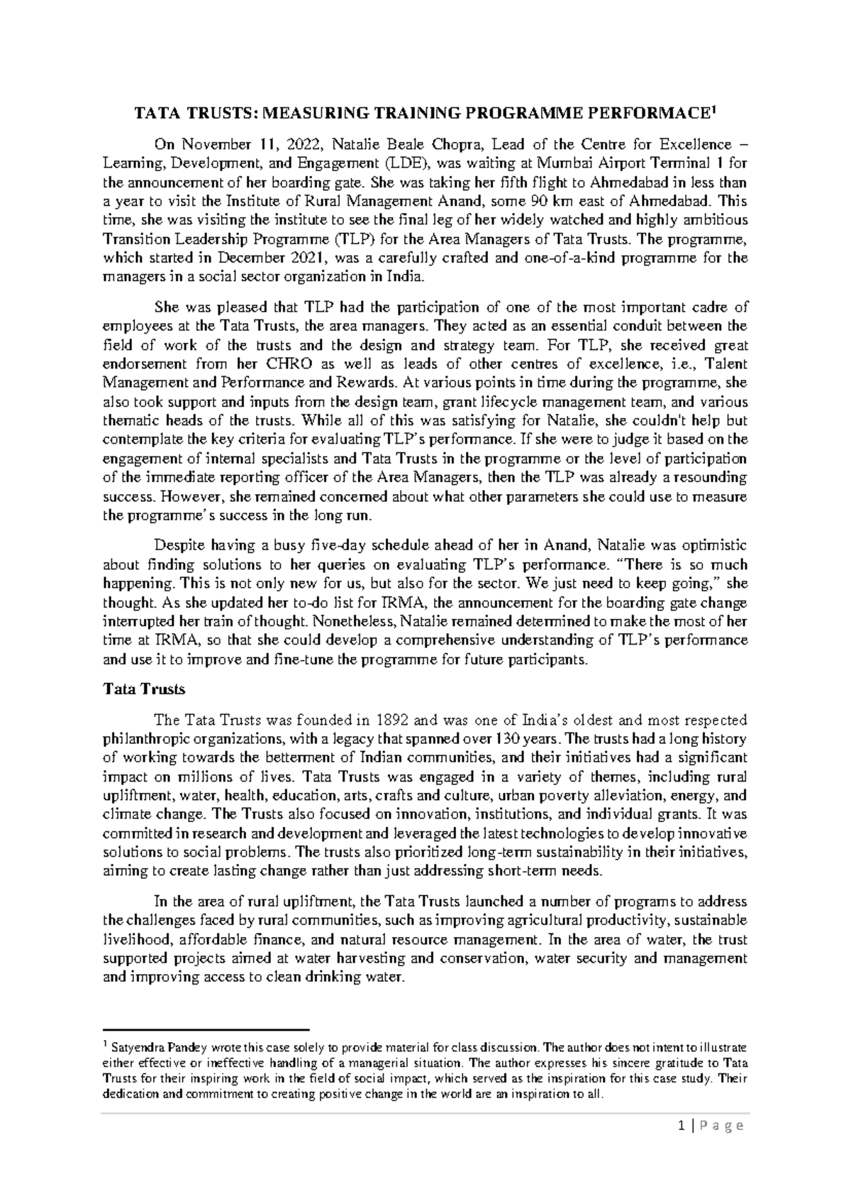 Tata Trusts Training and Development Case - TATA TRUSTS: MEASURING ...