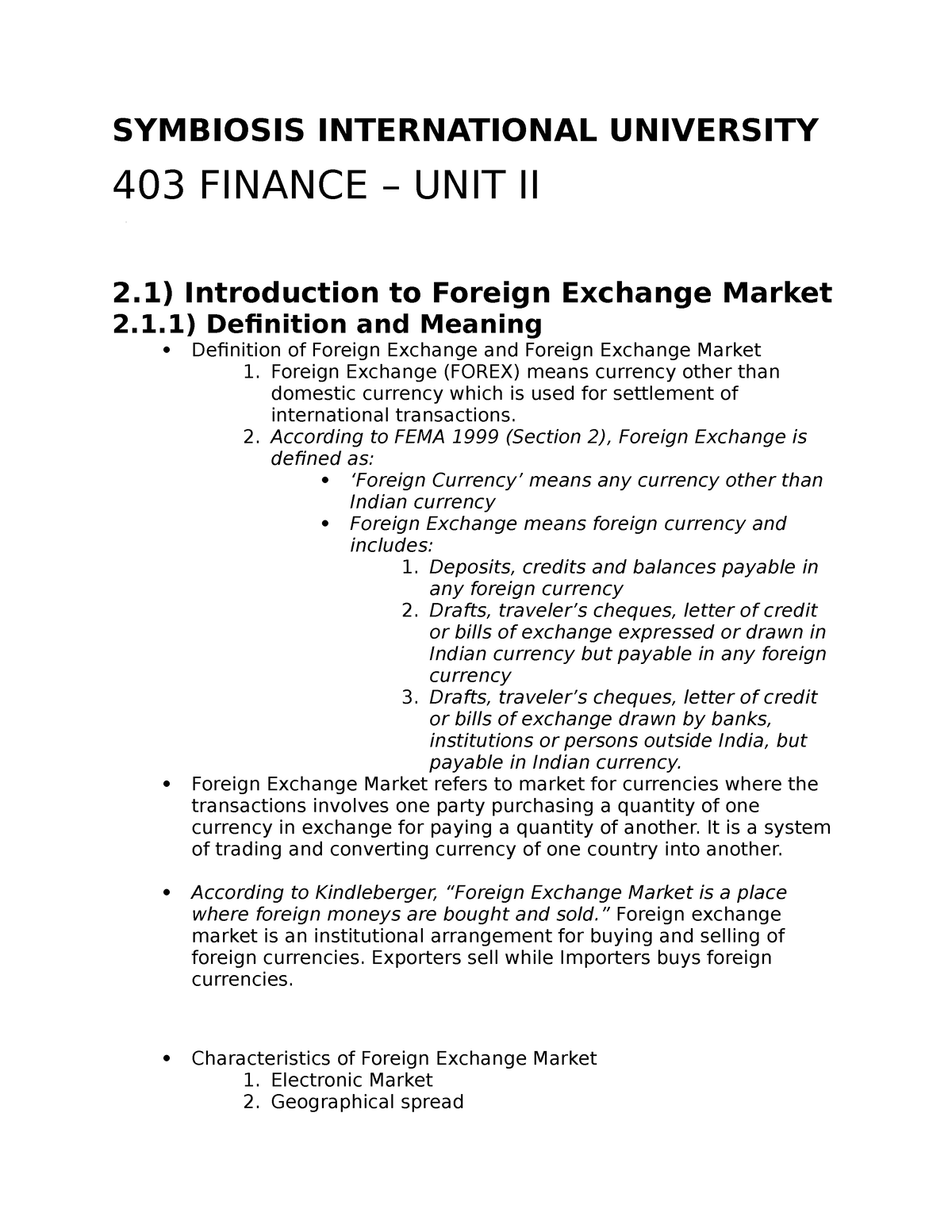 Unit-2 - Introduction To Foreign Exchange Market - SYMBIOSIS ...